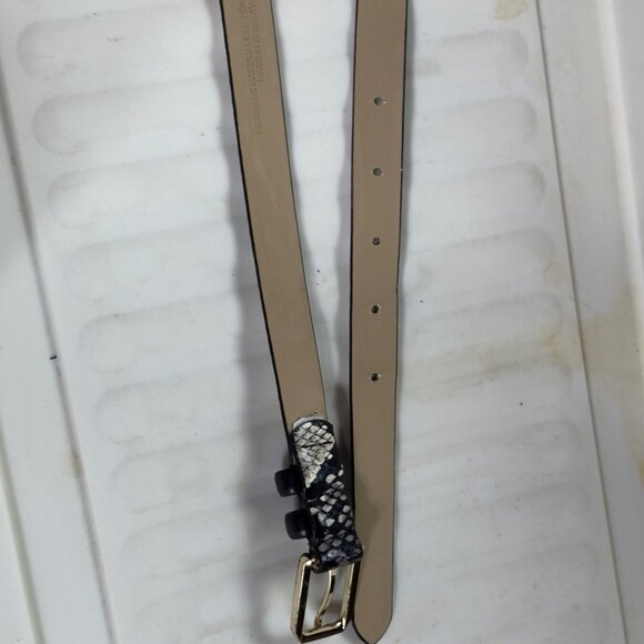 Snakeskin Pattern Thin Belt Gold Buckle Womens S/P Synthetic Leather Black White - Picture 7 of 10